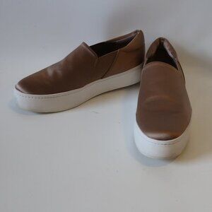 VINCE TAUPE SATIN SLIP-ON PLATFORM SNEAKERS 8.5 *